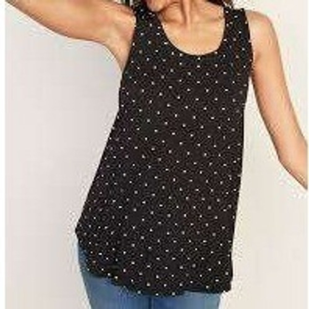 Old Navy Luxe Polka Dot Tank Top Minimalist Sleeveless Black White Large